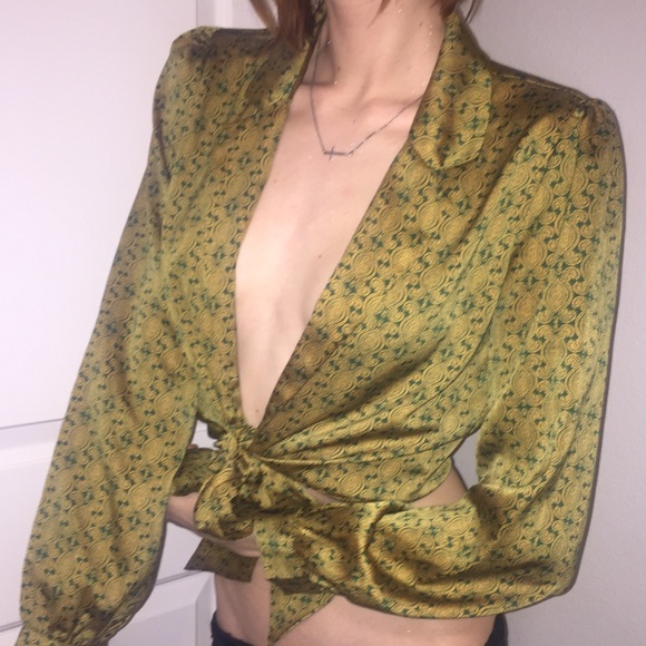 Honey Punch Tops - DOLLSKILL (HONEYPUNCH) Green silk blouse